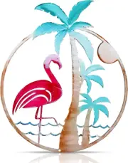 Lounsweer Flamingo Metal Wall Art Palm Tree Hanging Decor for Indoor Outdoor Fla