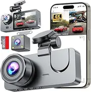3 Channel Dash Cam Front and Rear, 4K HD Dash Camera Included 32GB SD Card, Dash Camera for Cars, Dashcam with Night Vision, G-Sensor, 24H Parking Mode, 170°Wide Angle, Loop Recording