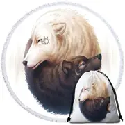 Animal Art Yin and Yang Wolves Round Beach Towel