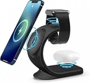 KIYOSAKI Magnetic Wireless Charger, 3 in 1 Wireless Charging Station, Charging Dock for AirPods, Watch Stand for Apple Watch, Qi Fast Charging Stand for iPhone 14/13/12 Series