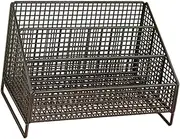 B Baosity Records Display Stand, Metal Display Holder Countertop Sturdy 3 Compartment Storage Rack Desktop Organizer for Photos files, Black, 36cmx22cmx24cm