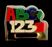 Vintage ABC 123 Apple Goldtone Enamel Lapel Pin School Pin Hat Pin