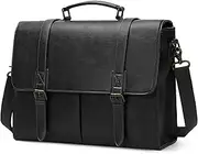 [Lubardy] Leather Messenger Bag for Men 15.6 Inch Vintage Mens Briefcase Waterproof Laptop Bag Large Satchel Shoulder Bag Office Work Business College Computer Bag, Black