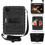 For iPad Air 4 10.9in (2020) Case, 360 Rotating Cover, Pencil Holder, Stand, Shoulder & Hand Strap, Black