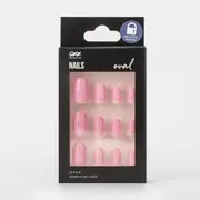 OXX Cosmetics 24 Pack False Nails with Adhesive - Oval Shape, Candy Pink
