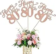 12 Pack Happy 80th Birthday Party Decorations Happy 80th Birthday Centerpiece Sticks for Table, 80th Birthday Wedding Anniversary Party Table Toppers Decorations Rose Gold