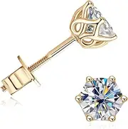 [RAPRGOLD] Moissanite Stud Earrings 10K Real Yellow Gold Earrings for Men Women, Round Cut 5mm/6.5mm 1CT/2CT Lab Created Solitaire Moissanite Earring in Solid Gold with Screw Back, 6 Prong, Jewelry Gifts, Large,