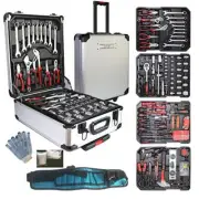 Tool Sets for Men, Tool Box with Tools, Tool Kit with Rolling Tool Box, Silver