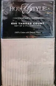 Hotel Style 600 Thread Count Silver Striped Cotton Standard/Queen Pillowcase Set
