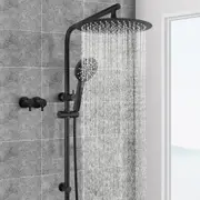 ACA WELS Round 12" Ultrathin Rainfall Shower Head 3-MODE Handheld Set Gooseneck Arm Wall Rail Diverter Twin Taps Black