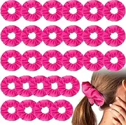 Tigeen 24 Pcs Hot Pink Scrunchies Bulk Party Favor Gift Soft Hair Scrunchies Cotton Solid Colors Thick Elastic Bands Ponytail Ties Holder for Women Girls Gym Dance Cheerleading Team Accessories