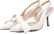 [Kluolandi] Bow Knot Slingback Kitten Heels for Women Closed Pointed Toe Pumps Dress Shoes Stiletto Heels Sandals