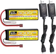 Fytoo 2PCS 3S Lipo Battery 11.1V 3000mAh 35C with T Plug and USB Charging Cable Suitable for RC Car, Truck, Remote Control Boat, RC Quadcopter Aircraft, FPV Drone Battery