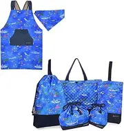 COLORFUL CANDY STYLE NT907300 Kindergarten Entrance 6-Piece Set, Lesson Bag, Shoe Case, Drawstring Bag, Gymnastics Clothes Bag, Lunch Bag, Cup Bag, Accessory Holder, Back Cloth Apron, 100-120, Blue