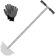 Lawn Edger Manual Half Moon Edging Shovel 37inch Long Handle Sidewalk Grass Long Handled Step Edger with Serrated Blades Gloves Lawn Edge Cutter for Flower Bed Groove