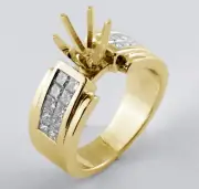 1.00 Ct Princess Diamond Semi Mount Engagement Ring 14k Yellow Gold F-G VS1-VS2