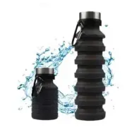 Black Silicone Portable Foldable Water Bottle 550ml Collapsible Drink Hot, Cold