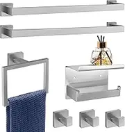 7-Piece Bathroom Hardware Set Brushed Nickel Towel Bar Set with Towel Rack, 2 Square 23-Inch Towel Bars and Stainless Steel Bathroom Accessories Wall Mounted