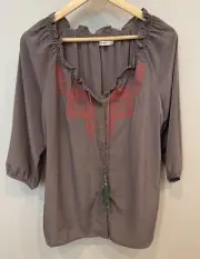 Old Navy Women's Peasant Blouse Large Button up Tassel Embroidered Boho NWT