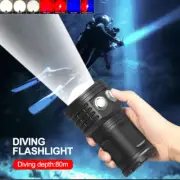 3 Color LED White Red Blue Light Scuba Diving Flashlight Underwater 80m IPX68