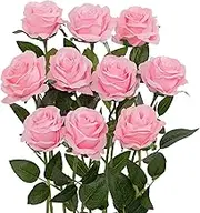 Luyue Artificial Silk Rose Flower Bouquet Wedding Party Home Decor, Pack of 10-Pink