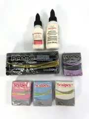 Set: Sculpey Premo Polymer Clay Black 8oz, 4 2oz pearls, Liquid Sculpey & Glaze