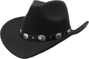 Eohak Shapeable Cowboy Hat for Men Women Fedoras Wool Cap Medium, Black