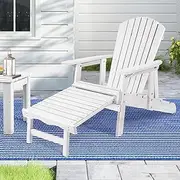 [ALFORDSON] Wooden Muskoka Adirondack Chair for Outdoor, Fir Wood Lawn Outdoor Muskoka Furniture for Patio Garden Park Porch, Slatted Design Armchair Lounge with Footrest, 180kg Max White Color