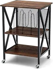 Costway Record Player Stand, 3-Tier Rolling Vinyl Record Storage Holder Stand with 3 Dividers, Turntable Stand with Universal Wheels and Lockable Casters for Living Room, Bedroom, Office, Brown