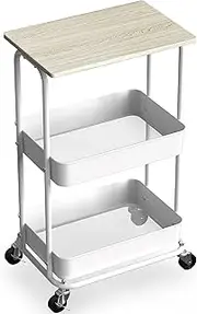 SimpleHouseware 3 Tier Trolley Cart with Top Board, Metal Utility Cart, Maple