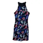 New $108 Aqua Women'S Black Collar Embroidered Fishnet Lace Short Dress Size Xs