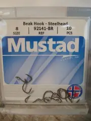 10 Mustad Beak Steelhead Fish Hooks 92141-BR Size 8 Bronze Salmon Egg Sack