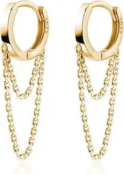 [Reffeer] 925 Sterling Silver Tassel Chain Drop Dangle Small Hoop Earrings Huggie for Women Teen