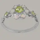 Solid 18k White Gold Natural Peridot & Opal Womens Ring - Sizes 4 to 12