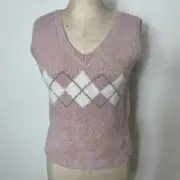 Abercrombie Kids girls Argyle Fuzzy Sweater Vest size 13/14 Light Pink cozy soft
