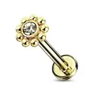 Piercing Ear Labret Golden Ball And Crystal