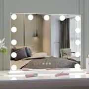 50cm Hollywood Vanity Mirror with Lights & 13 LED Bulbs - 3 Color Modes, 10x Magnifier - Tabletop/Wall Mount (White)