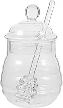 Cabilock Glass Honey Pot Set with Dipper and Lid Spiral Design Jar for Kitchen Use High Borosilicate Glass Transparent Honey Container for Home Easy to See Surplus