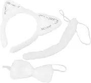 Cat Ears Headband Set: Bows Tie Headdress Tail Cosplay Props - White Plush Mesh Gauze for Children's Day, Birthday Party, Fancy Dress, Cosplay