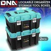 2X Lockable Organizer Storage Portable Tool Box w/ Removable Tray Tiffany Blue