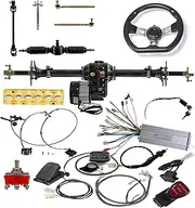 Rear Differential Axle Kit 48V 1000W Electric Motor Controller Brake Front Steering Shaft Assembly DIY Parts For Go Kart Golf Cart ATV Quad Buggy Trike Tricycle 4 Wheeler Dolly (30" Axle)