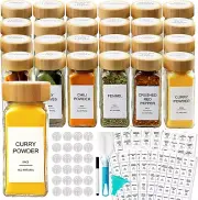 24-Piece Glass Spice Jars Set with Bamboo Lids and Labels