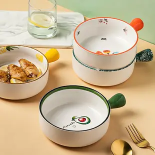 墨色陶瓷手柄碗家用餐具烤箱烘焙烤碗帶把手泡面碗網紅個人專用碗