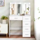 Large Dressing Table LED 11 Bulbs Makeup Mirror Drawer Set Vanity Desk White