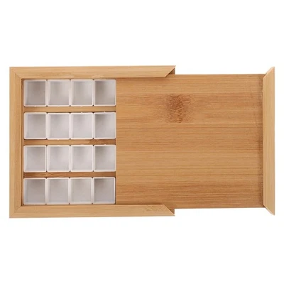 Wooden Watercolor Palette Box with Half Pans Grid Empty Pull-Out Type Oil4454
