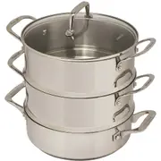 Pyrolux 24cm Stainless Steel 3-Tier Steamer w/ Glass Lid Round Cookware Silver