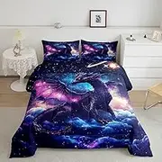 Castle Fairy Western Dragon Bedding Sets,Starry Galaxy Gradient Clouds Sky Comforter Set for Kids Teens Adults,Myth Mysterious Animal Dreamy Down Comforter with 2 Pillowcases Queen Size 3 Pcs