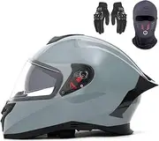 Full Face Motorcycle Helmet Adult Lightweight Street Bike Motorcycle Helmet with Motorcycle Gloves and Face Shield DOT/ECE Approved