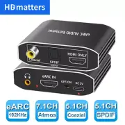 192KHz HDMI Audio eARC Extractor Atmos 7.1CH ATMOS DTS Toslink Coaxial Converter