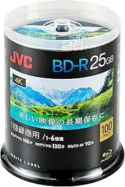 JVC VBR130RP100SC2 Blu-ray Disc for Single Recording, 25 GB, Single Layer, 1-6x, 100 Sheets, Diga and Other Recorders from Major Domestic Manufacturers Verified White Disc